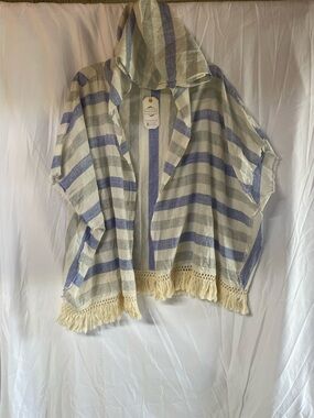 Love Riche Blue, Gray and White Striped Shirt with Branded Tag